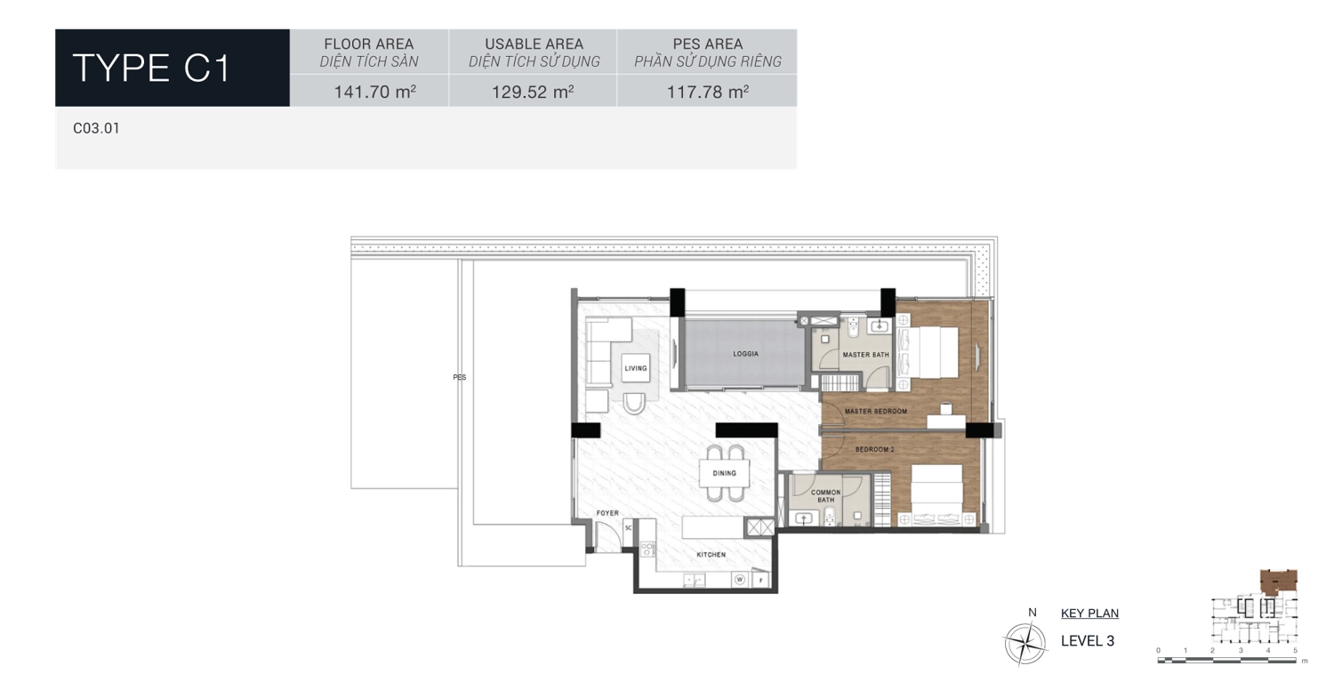 Layout căn hộ 2 ph&ograve;ng ngủ 