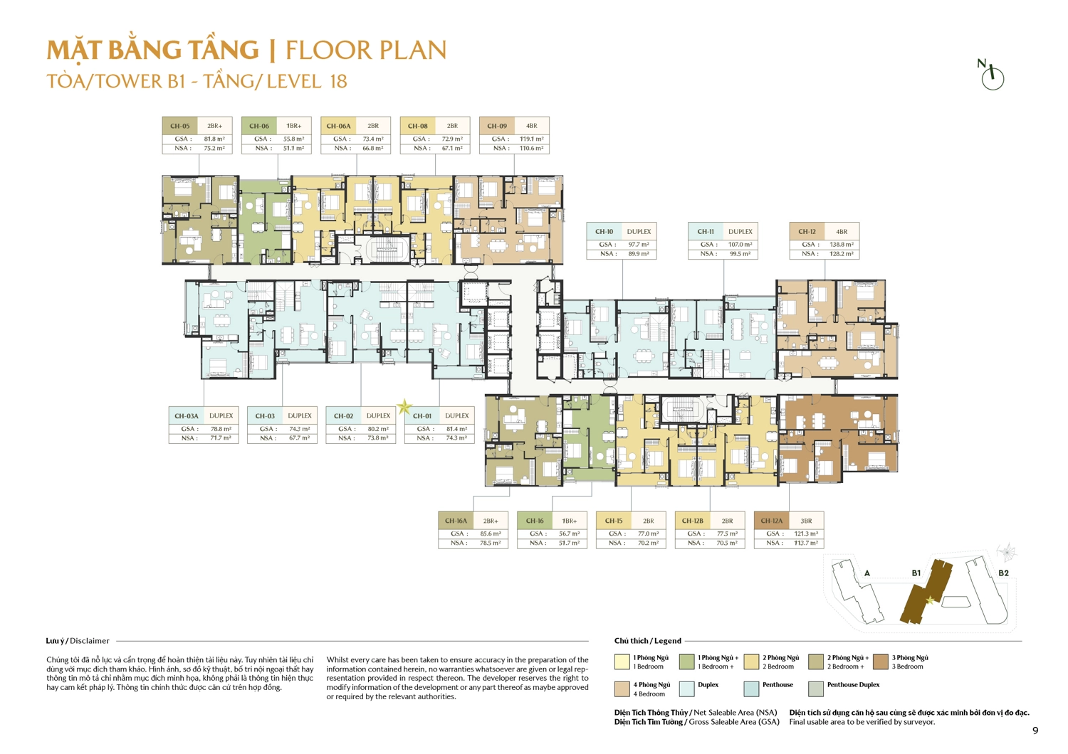 Mặt bằng t&ograve;a B1 tầng 18