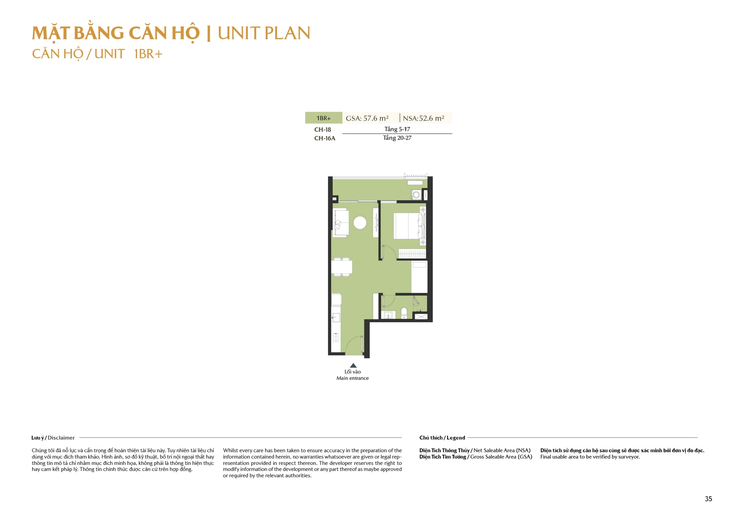 Mặt bằng căn hộ 1 ph&ograve;ng ngủ Masteri Cosmo Central T&ograve;a A - Layout 1