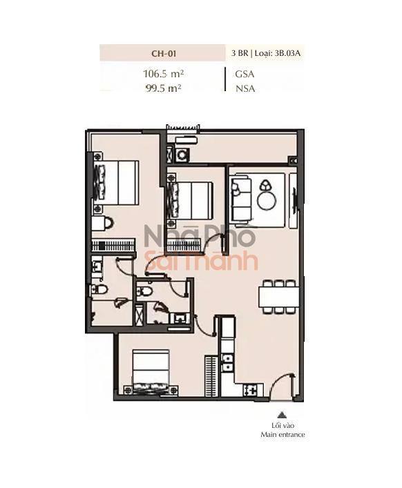 Hình ảnh Bán căn hộ Masteri Park Place 3 Phòng ngủ – B1 | 106.5m² | View công viên