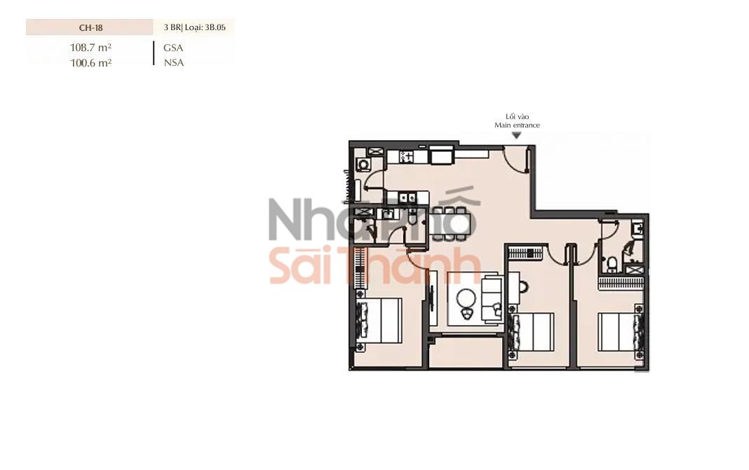 Hình ảnh Bán căn hộ 3 Phòng ngủ Masteri Park Place – B1 | 108.7m² | View Nội khu