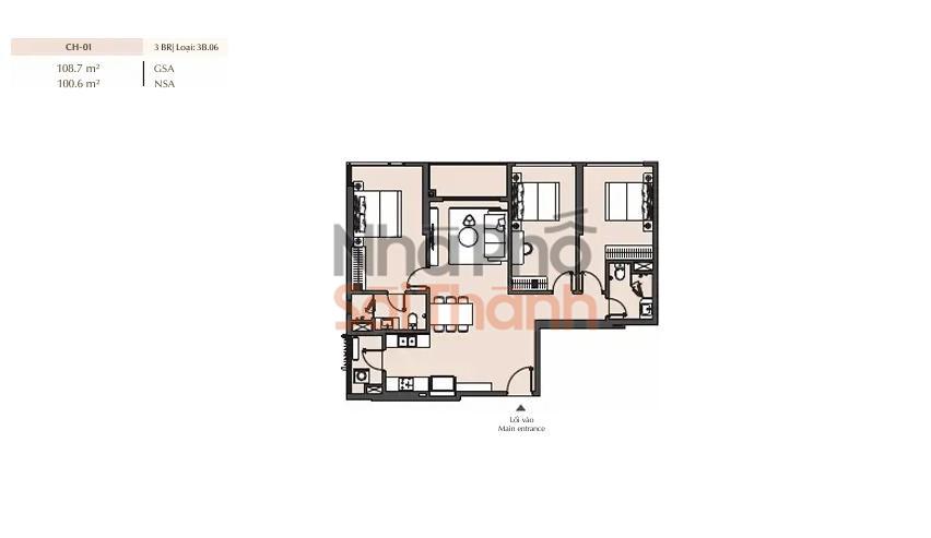 Hình ảnh Bán căn hộ 3 Phòng ngủ Masteri Park Place – B2 | 108.7m² | View Đường lớn - Nội khu