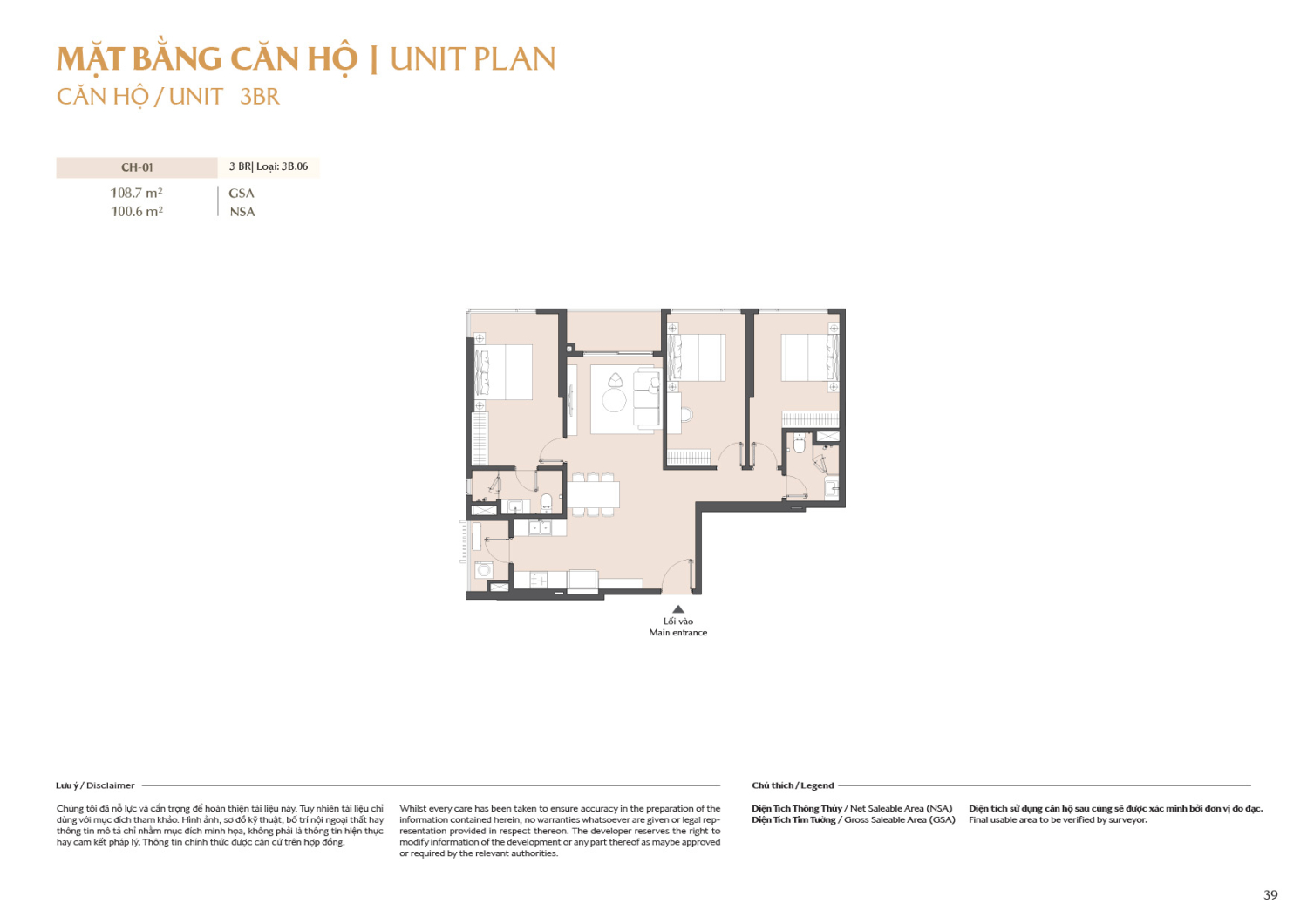 Layout căn hộ 3 ph&ograve;ng ngủ to&agrave; B2 - Layout 3