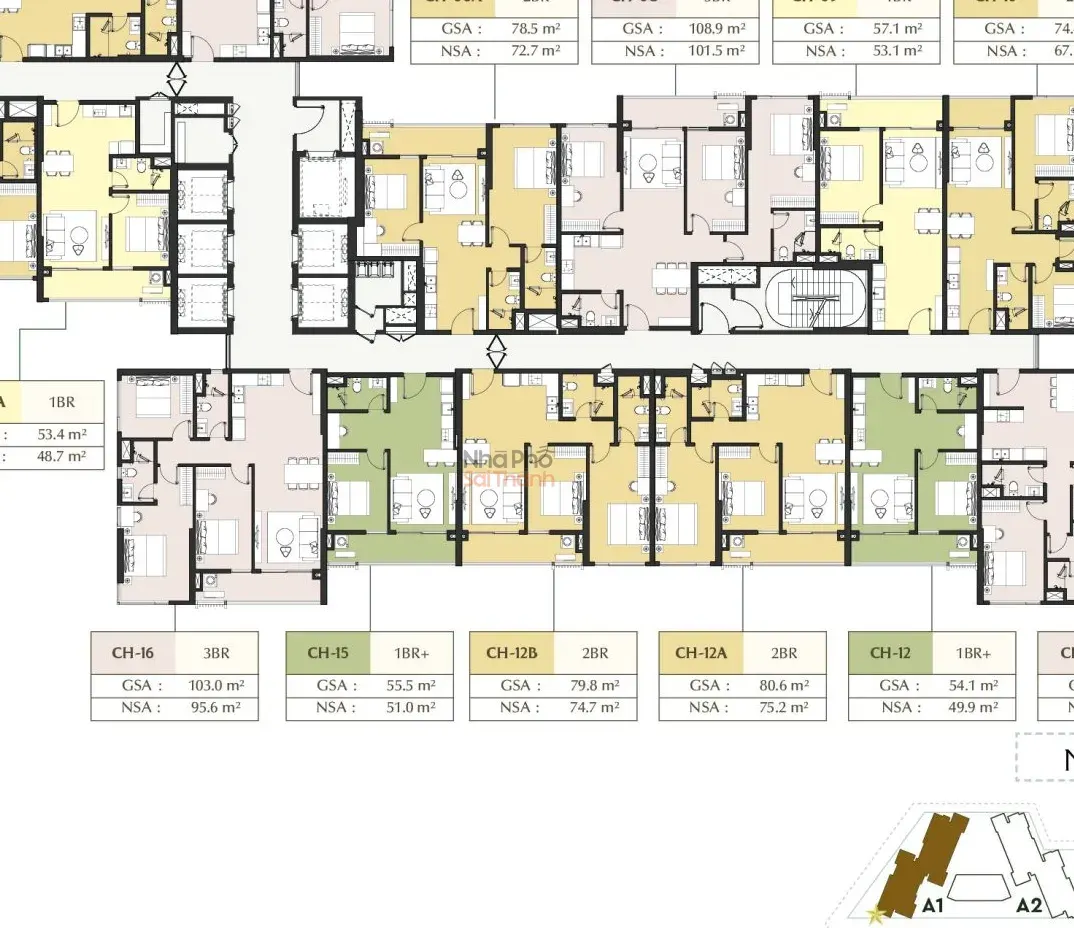 Hình ảnh Căn hộ A1-09-12B – Tòa A1 tầng 09 | 2 Phòng ngủ | View Nội khu | Masteri Park Place