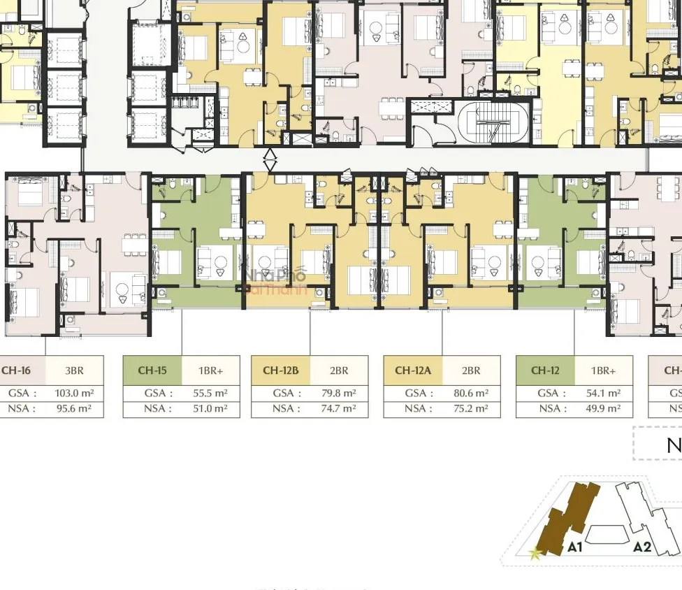 Hình ảnh Căn hộ A1-10-12B – Tòa A1 tầng 10 | 2 Phòng ngủ | View Nội khu | Masteri Park Place