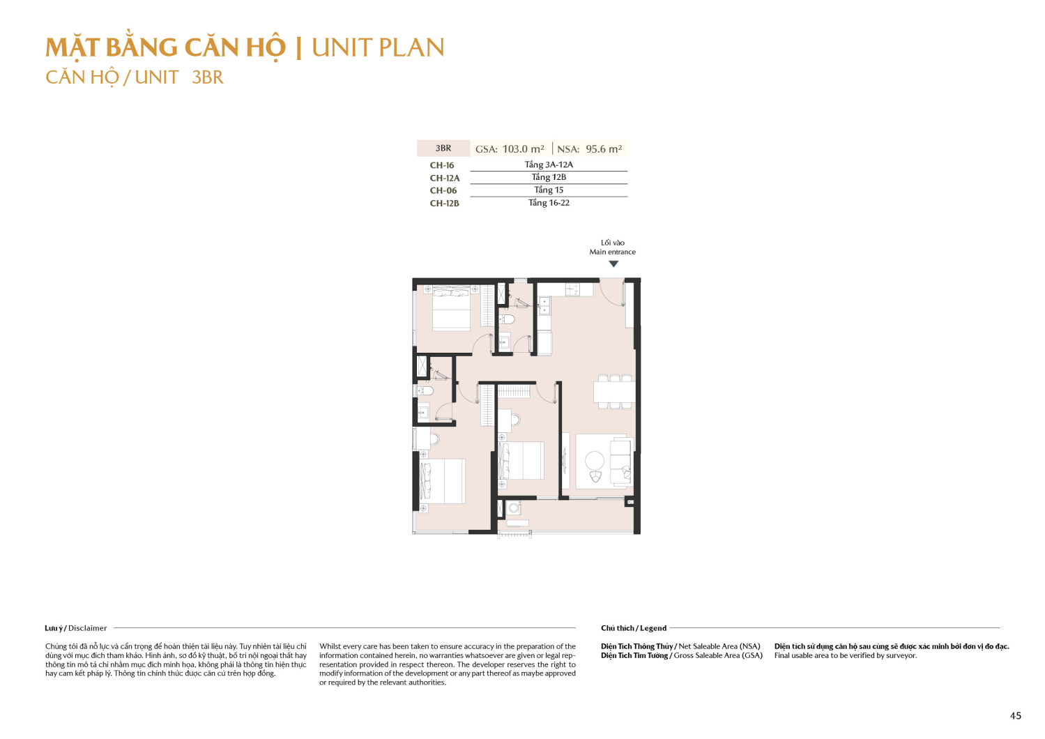 Layout căn hộ 3 ph&ograve;ng ngủ to&agrave; A1 Masteri Park Place - Layout 3