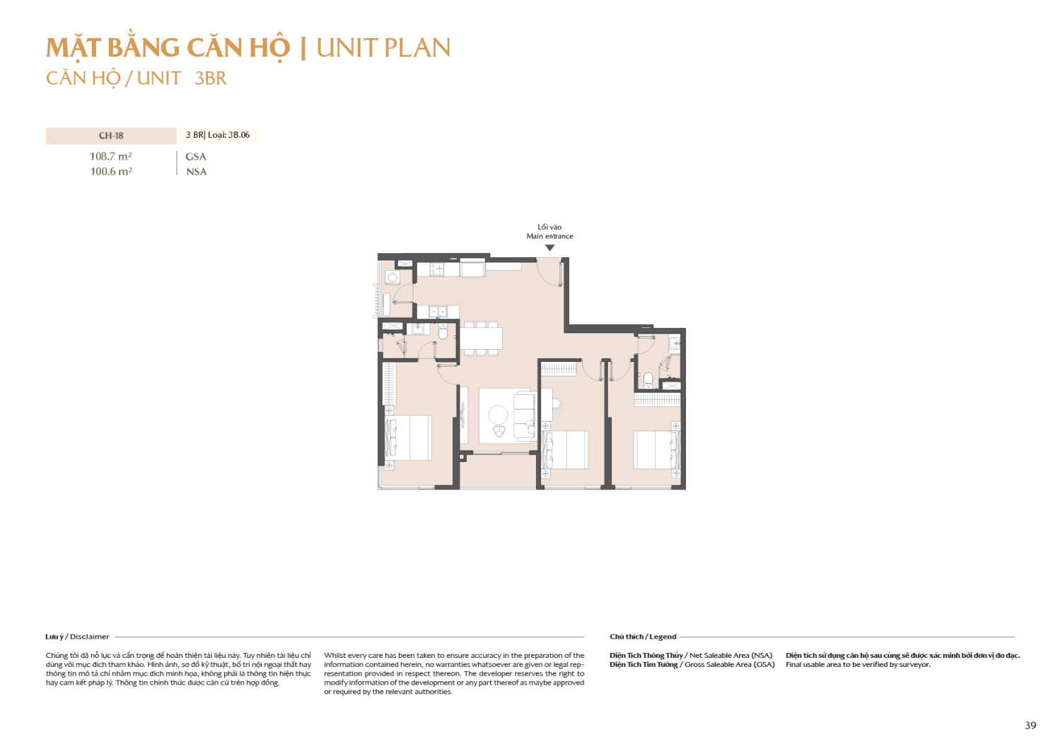 Layout căn hộ 3 ph&ograve;ng ngủ to&agrave; B1 - Layout 3