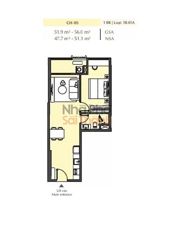 Hình ảnh Bán căn hộ Masteri Park Place 1 Phòng ngủ – B1 | 51.9m² | View Kênh đào nhạc nước