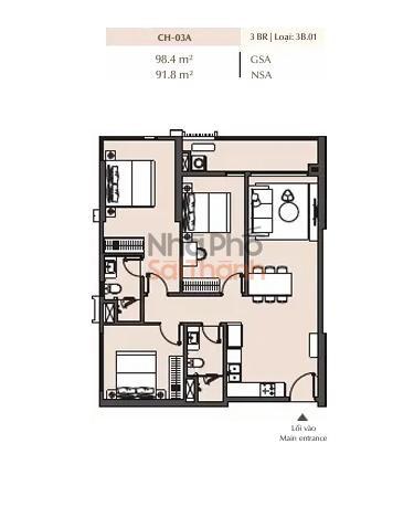 Hình ảnh Bán căn hộ 3 Phòng ngủ Masteri Park Place – B2 | 98.4m² | View Đường lớn - Nội khu
