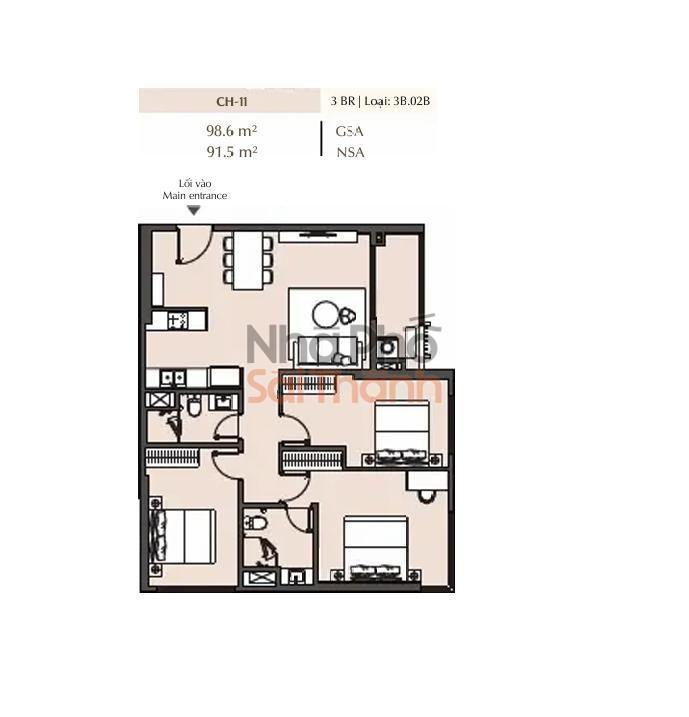 Hình ảnh Bán căn hộ Masteri Park Place 3 Phòng ngủ 98.6m²– B1 | View Nội khu