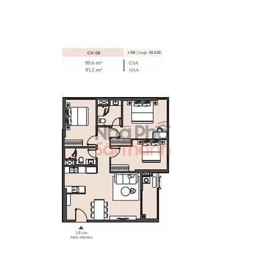 Hình ảnh Bán căn hộ 3 Phòng ngủ Masteri Park Place toà B2 | 98.6m² | View Kênh đào nhạc nước