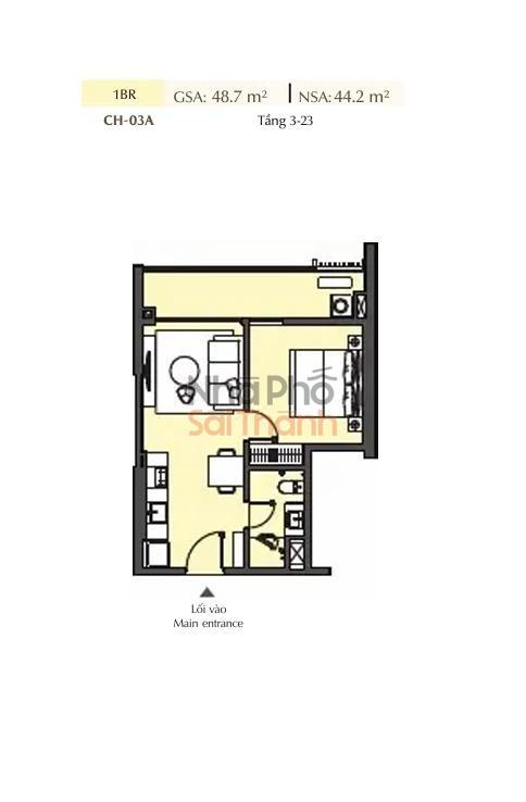 Hình ảnh Bán căn hộ Masteri Park Place – A2 | 1 Phòng ngủ | 44.2m² | View Đường lớn-Nội khu