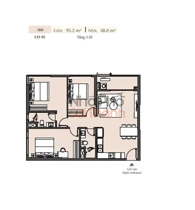Hình ảnh Bán căn hộ Masteri Park Place – A2 | 3 Phòng ngủ | 88.8m² | View Đường lớn-Nội khu