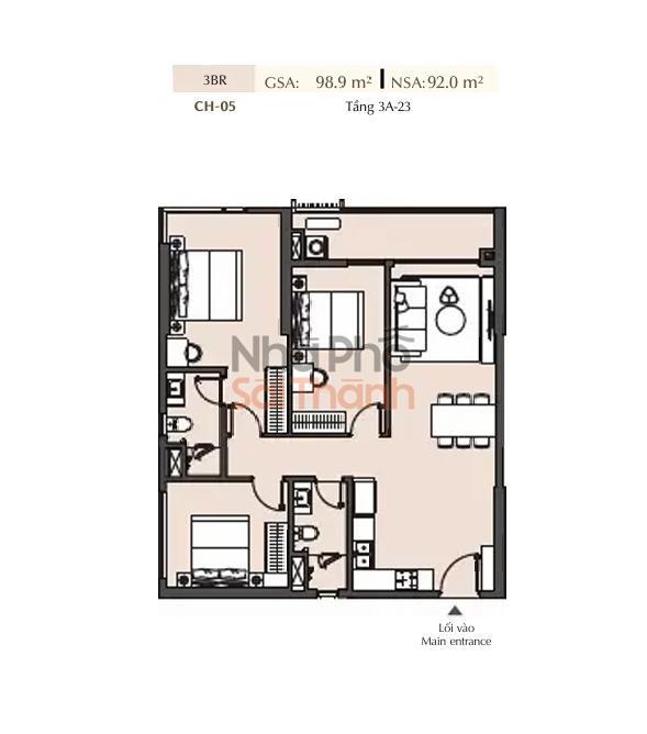 Hình ảnh Bán căn hộ Masteri Park Place – A2 | 3 Phòng ngủ | 92m² | View Đường lớn-Nội khu