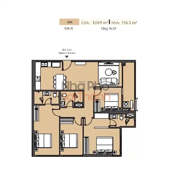 Hình ảnh Bán căn hộ Masteri Park Place – A2 | 4 Phòng ngủ | 124.9m² | View Kênh đào nhạc nước