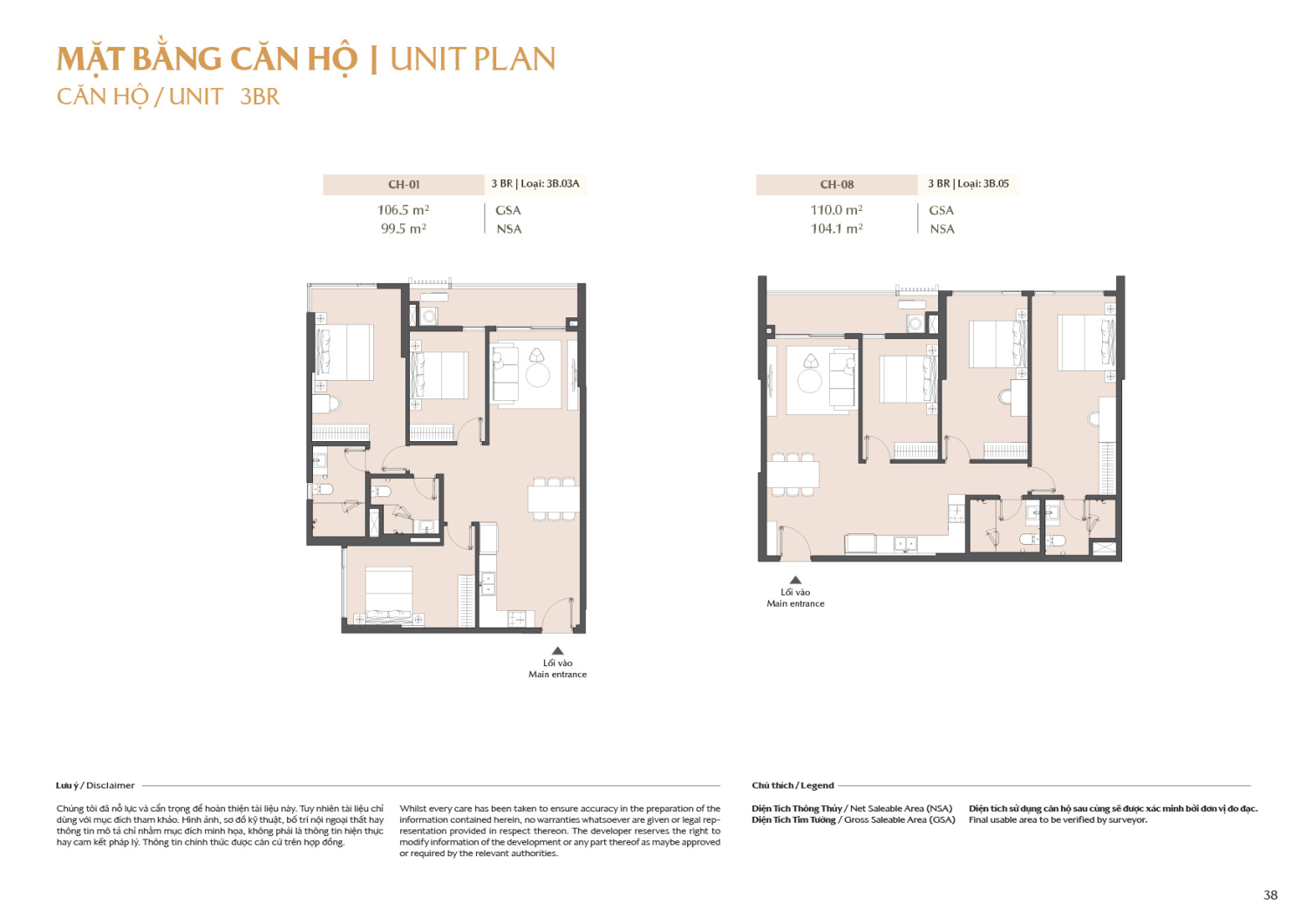 Layout căn hộ 3 ph&ograve;ng ngủ to&agrave; B1 - Layout 2