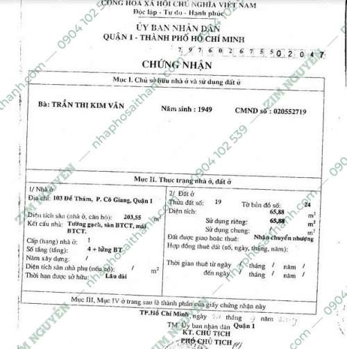 Hình ảnh Bán nhà 103 Đề Thám, P. Cô Giang, Quận 1