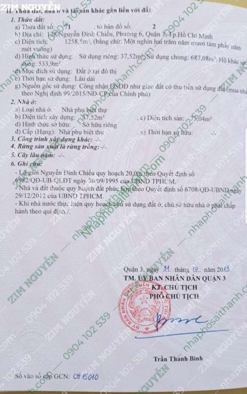 Hình ảnh Bán biệt thự 128 Nguyễn Đình Chiểu Phường Võ Thị Sáu Quận 3