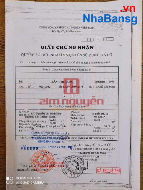Hình ảnh Bán nhà 131D Nguyễn Thị Minh Khai, Bến Thành, Quận 1
