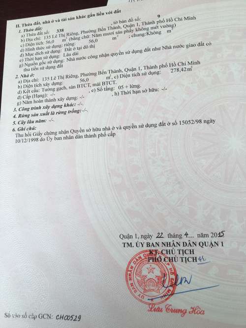 Hình ảnh Bán nhà 135 Lê Thị Riêng, Phường Bến Thành, Quận 1