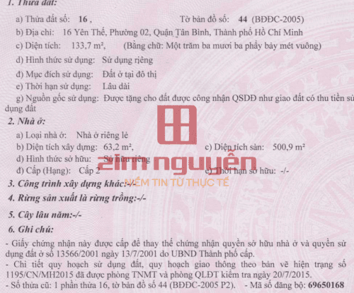 Hình ảnh Bán nhà 16 Yên Thế, Phường 2, Quận Tân Bình