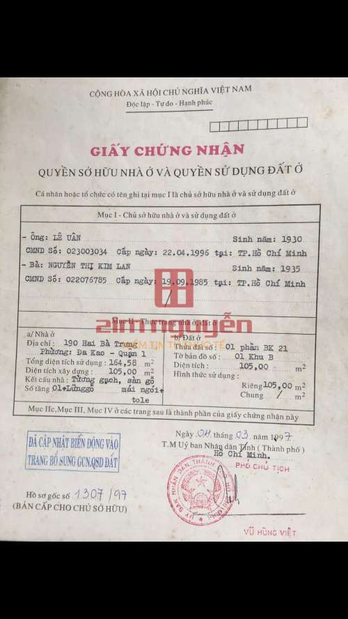 Hình ảnh Bán 190 Hai Bà Trưng Phường Đa Kao Quận 1