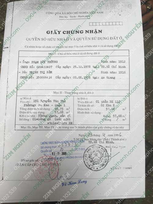 Hình ảnh Bán nhà 191 Nguyễn Văn Thủ Phường Đa Kao Quận 1