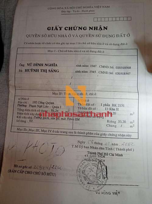 Hình ảnh Bán nhà 192 Cống Quỳnh, phường Phạm Ngũ Lão Quận 1