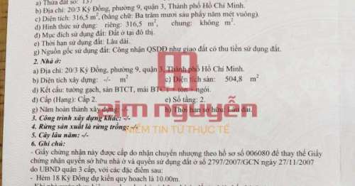 Hình ảnh Bán Nhà 20/3 Kỳ Đồng Phường 9 Quận 3