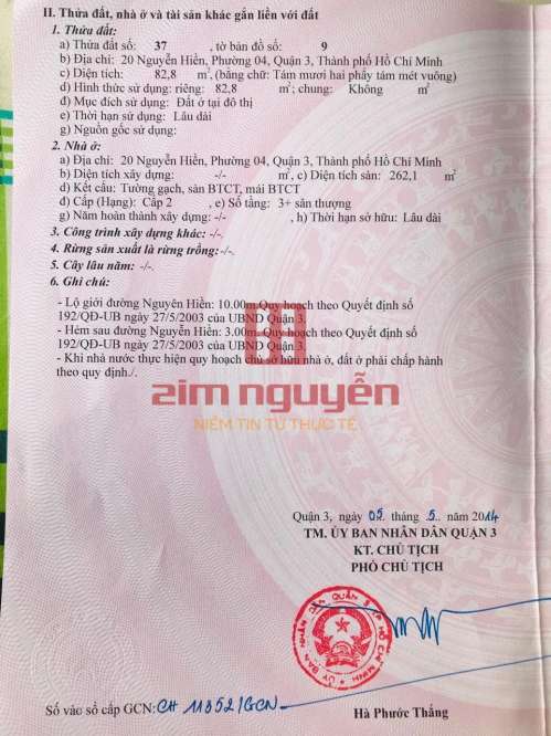 Hình ảnh Bán nhà 20 Nguyễn Hiền, Phường 4, Quận 3