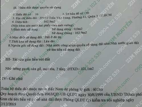 Hình ảnh Bán nhà 205/72 Trần Văn Đang, Phường 11, Quận 3