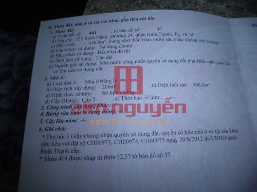 Hình ảnh Bán nhà 226 Bạch Đằng, Phường 14, Bình Thạnh