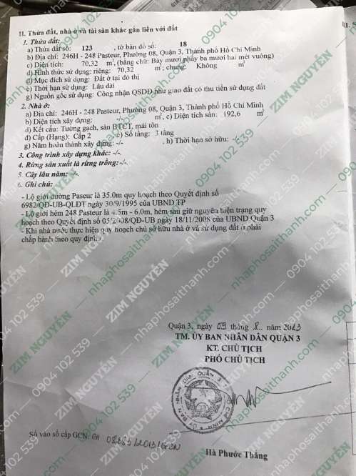 Hình ảnh Bán nhà 246H 248 Pasteur, Phường Võ Thị Sáu, Quận 3