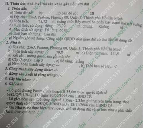Hình ảnh Bán nhà 256a Pasteur, Phường Võ Thị Sáu, Quận 3
