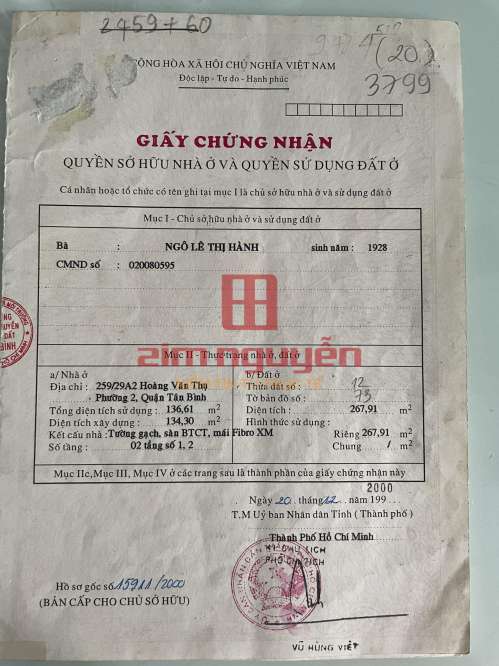 Hình ảnh Bán nhà 259/29A2 Hoàng Văn Thụ, Phường 2, Tân Bình