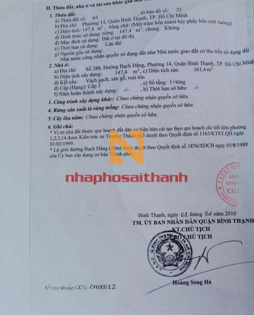 Hình ảnh Bán nhà 288 Bạch Đằng, Phường 14, Quận Bình Thạnh