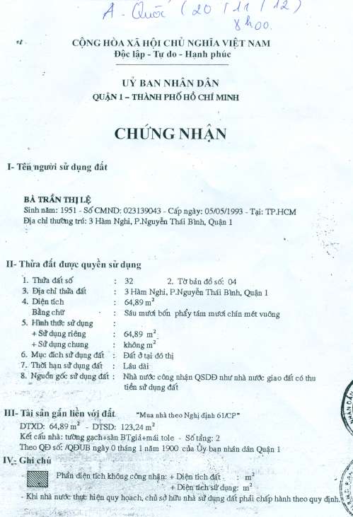 Hình ảnh Bán nhà 3 Hàm Nghi, Nguyễn Thái Bình, Quận 1