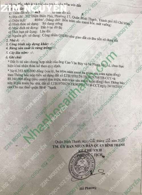 Hình ảnh Ban nhà 312 Điện Biên Phủ Phường 17 Bình Thạnh
