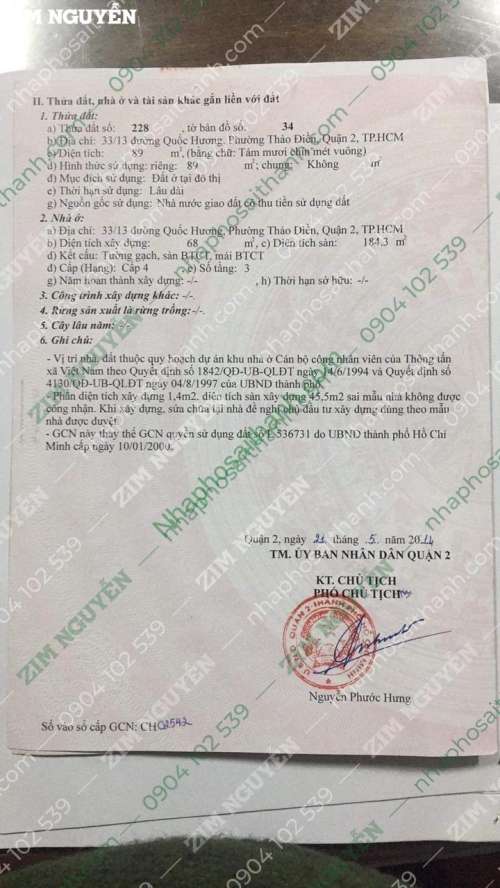 Hình ảnh Bán nhà 33/13 Quốc Hương Thảo Điền Quận 2 DT 92m