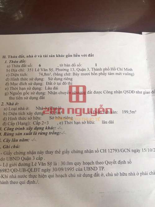 Hình ảnh Bán nhà 351 Lê Văn Sỹ, Phường 12, Quận 3