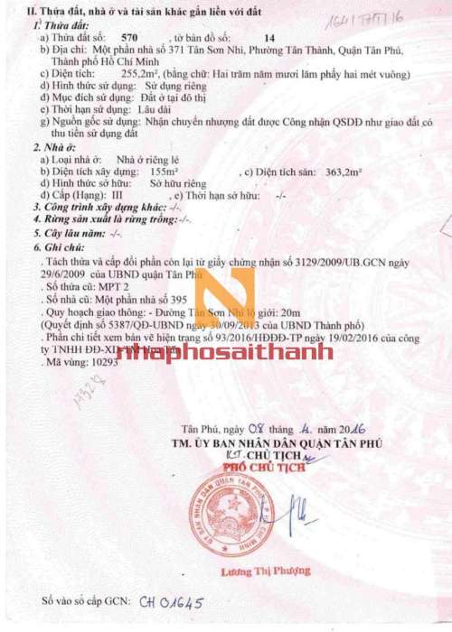 Hình ảnh Bán biệt thự 371 ( Một phần) Tân Sơn Nhì, phường Tân Thành, quận Tân Phú