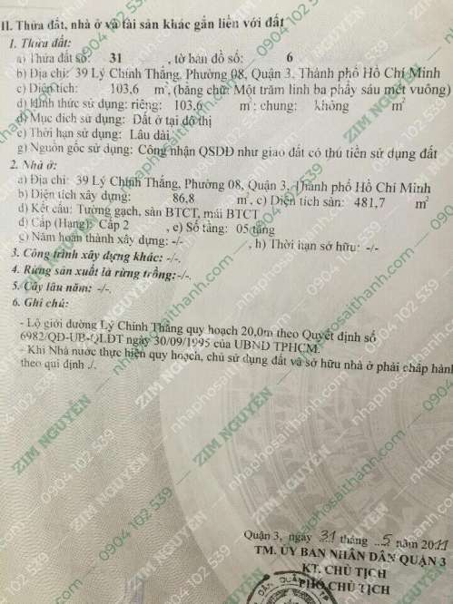 Hình ảnh Bán nhà 39 Lý Chính Thắng, Phường Võ Thị Sáu, Quận 3