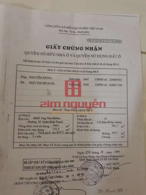 Hình ảnh Bán Nhà 406/3 Ung Văn Khiêm Phường 25 Quận Bình Thạnh
