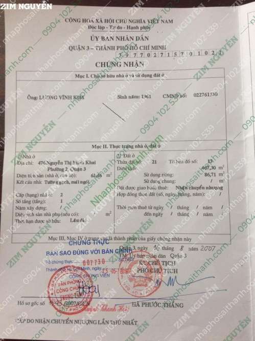 Hình ảnh Bán nhà 476 Nguyễn Thị Minh Khai Phường 2 Quận 3