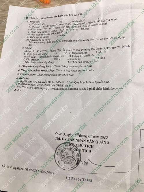 Hình ảnh Bán nhà 491/17 Nguyễn Đình Chiểu, Phường 2, Quận 3