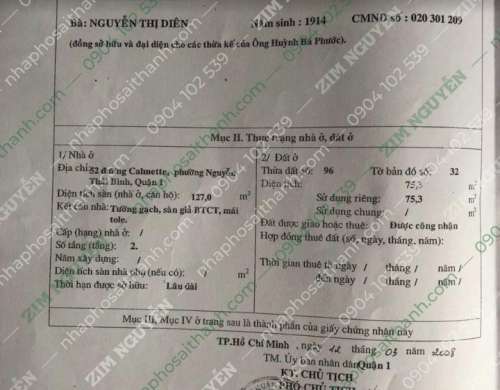 Hình ảnh Bán nhà 52 Calmette, Phường Nguyễn Thái Bình, Quận 1