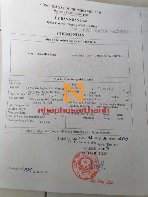 Hình ảnh Bán nhà 52 Võ Văn Ngân, Phường Trường Thọ, Quận Thủ Đức