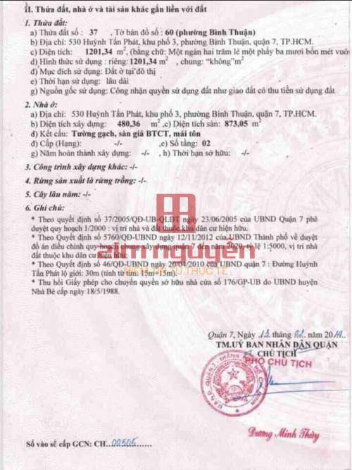 Hình ảnh Bán đất 530 Huỳnh Tấn Phát , P.Bình thuận, Quận 7