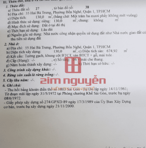 Hình ảnh Bán nhà 55 Hai Bà Trưng, Phường Tân Định, Quận 1