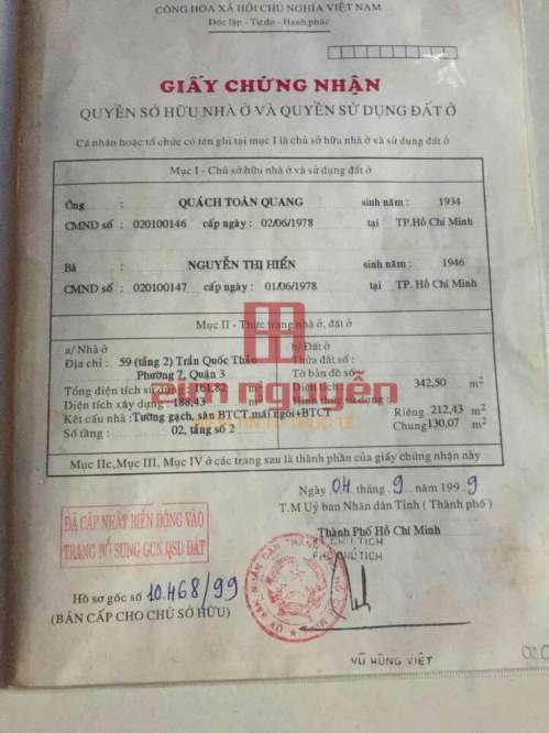 Hình ảnh Bán nhà 59 Trần Quốc Thảo Phường Võ Thị Sáu Quận 3